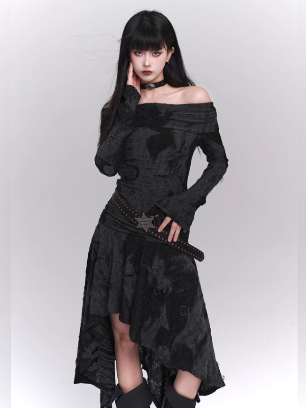 Midnight Velvet Gothic Off-Shoulder Dress