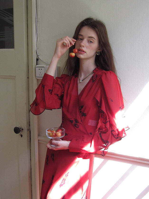 Scarlet Bloom Vintage Wrap Dress