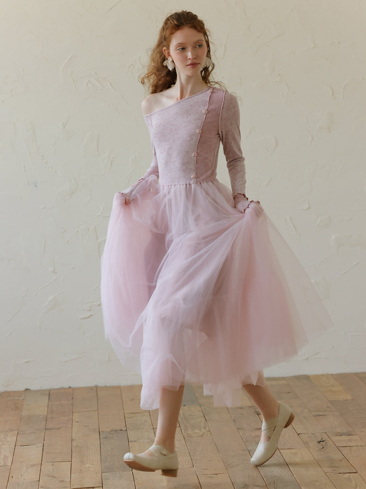 strapless open back dress 21SIX SAMAKA Tulle Flower Dress in Light Pink