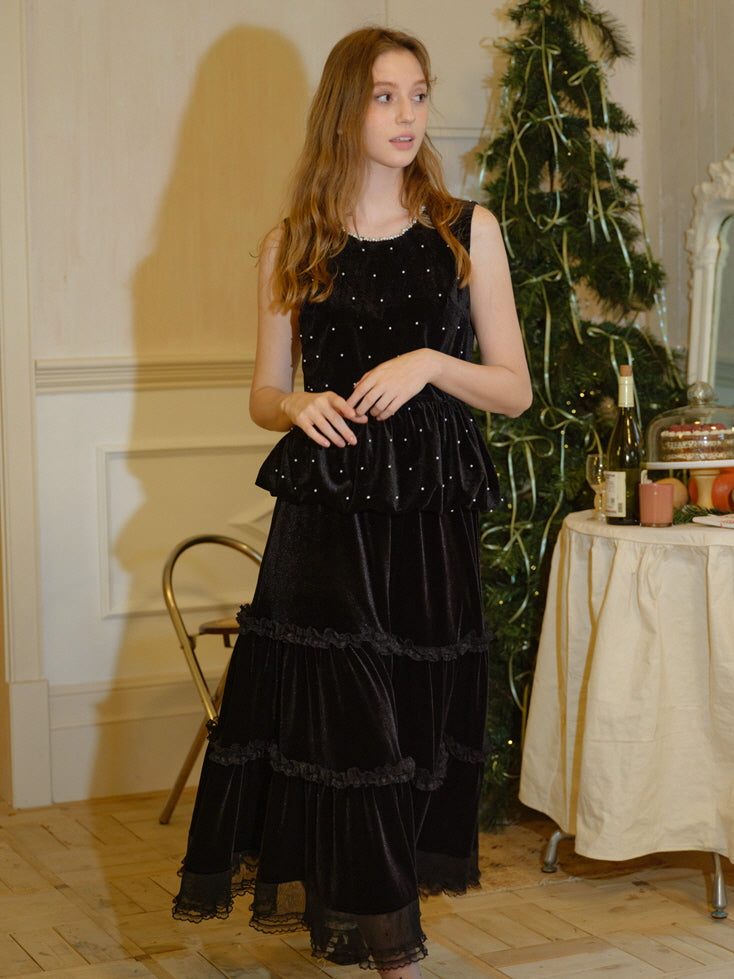 Midnight Velvet Tiered Skirt