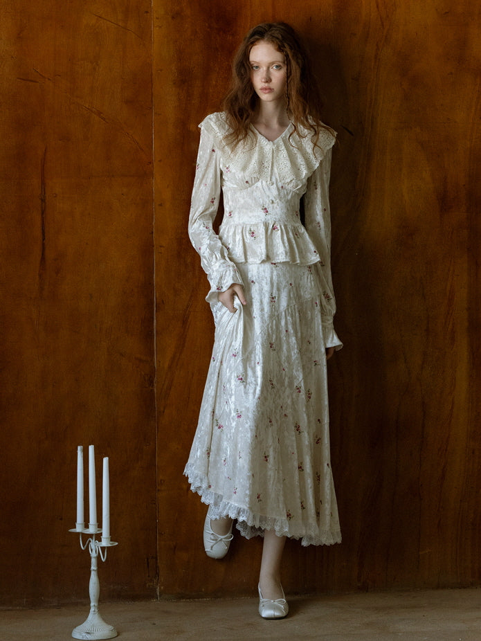 Vintage Floral Velvet Peplum Top