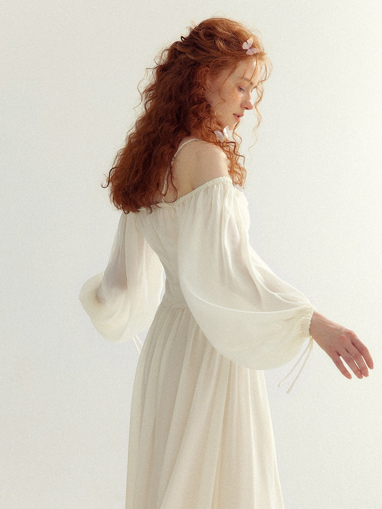 Ethereal Off-Shoulder Chiffon Dress