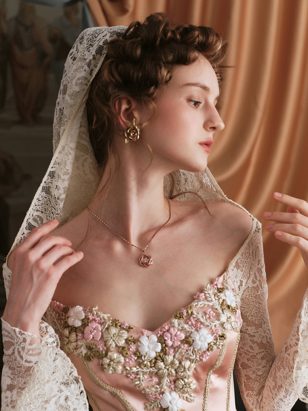 Vintage Floral Embroidered Velvet Dress