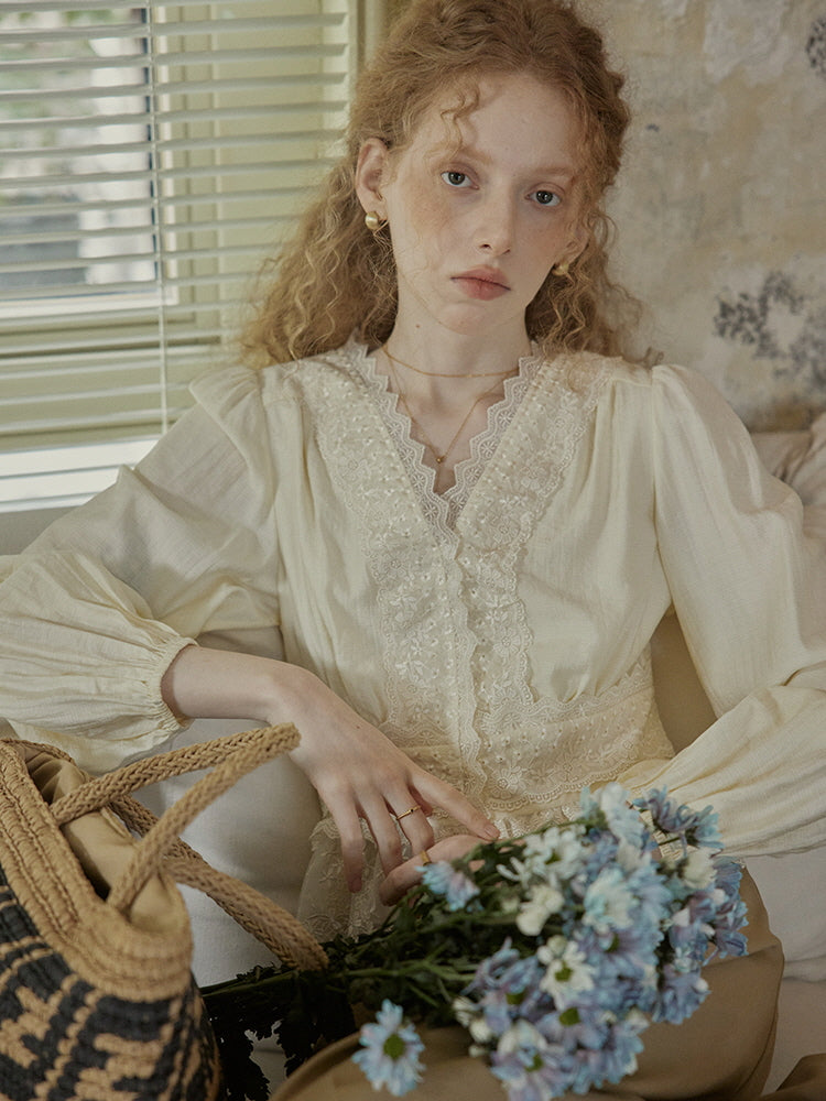 Ethereal Lace Embroidered Vintage Blouse