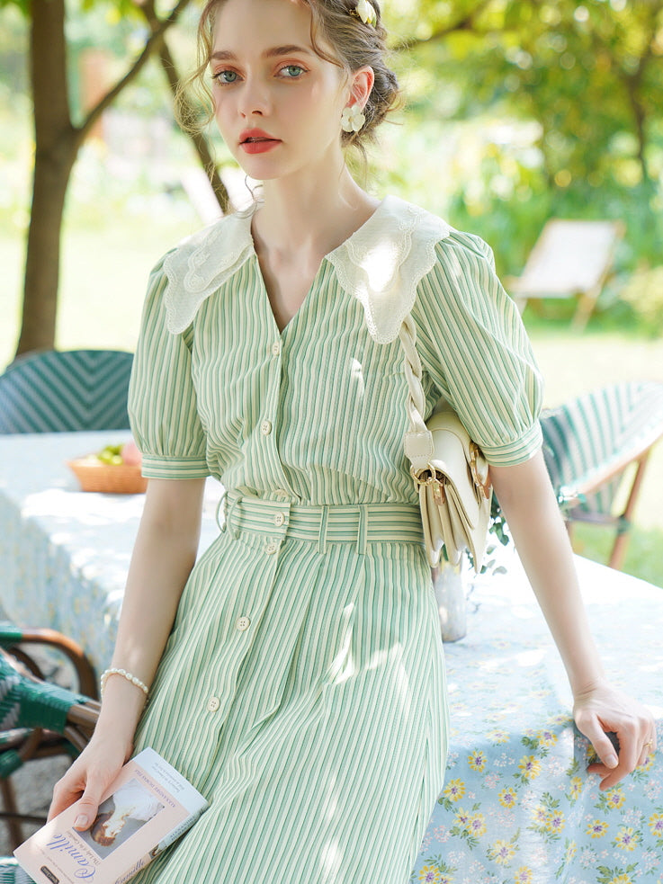 Rose Garden Green Stripe Blouse