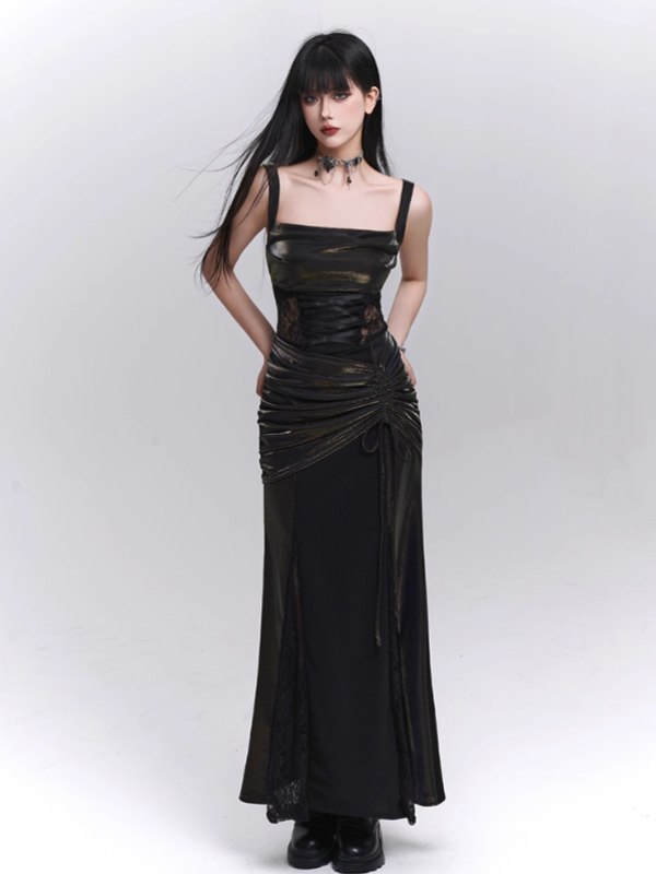 Black Metallic Corset Evening Dress