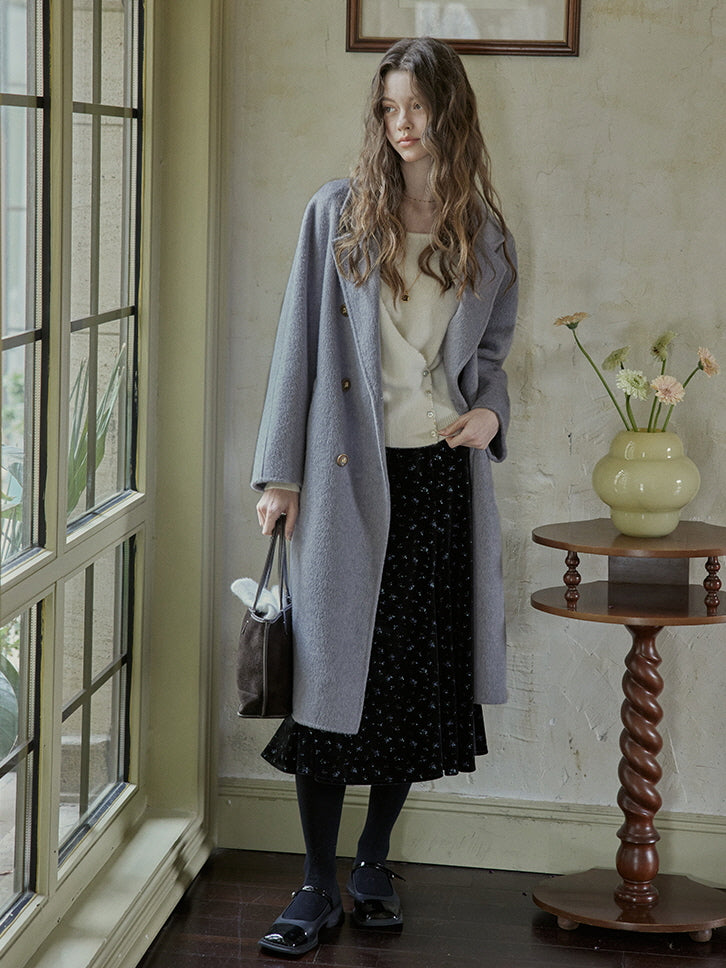 Vintage Blue Floral Velvet Skirt