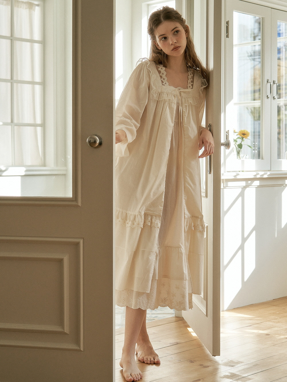 Lace Collar Cotton Lounge Gown