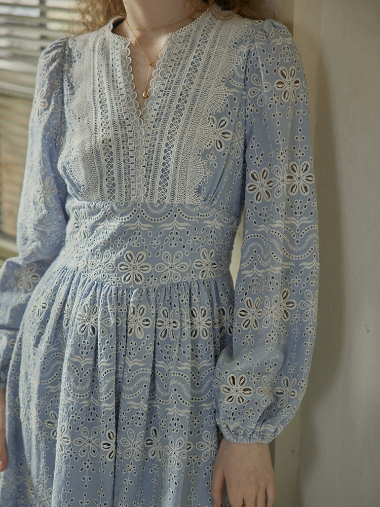 Enchanted Blue Embroidered Cotton Dress