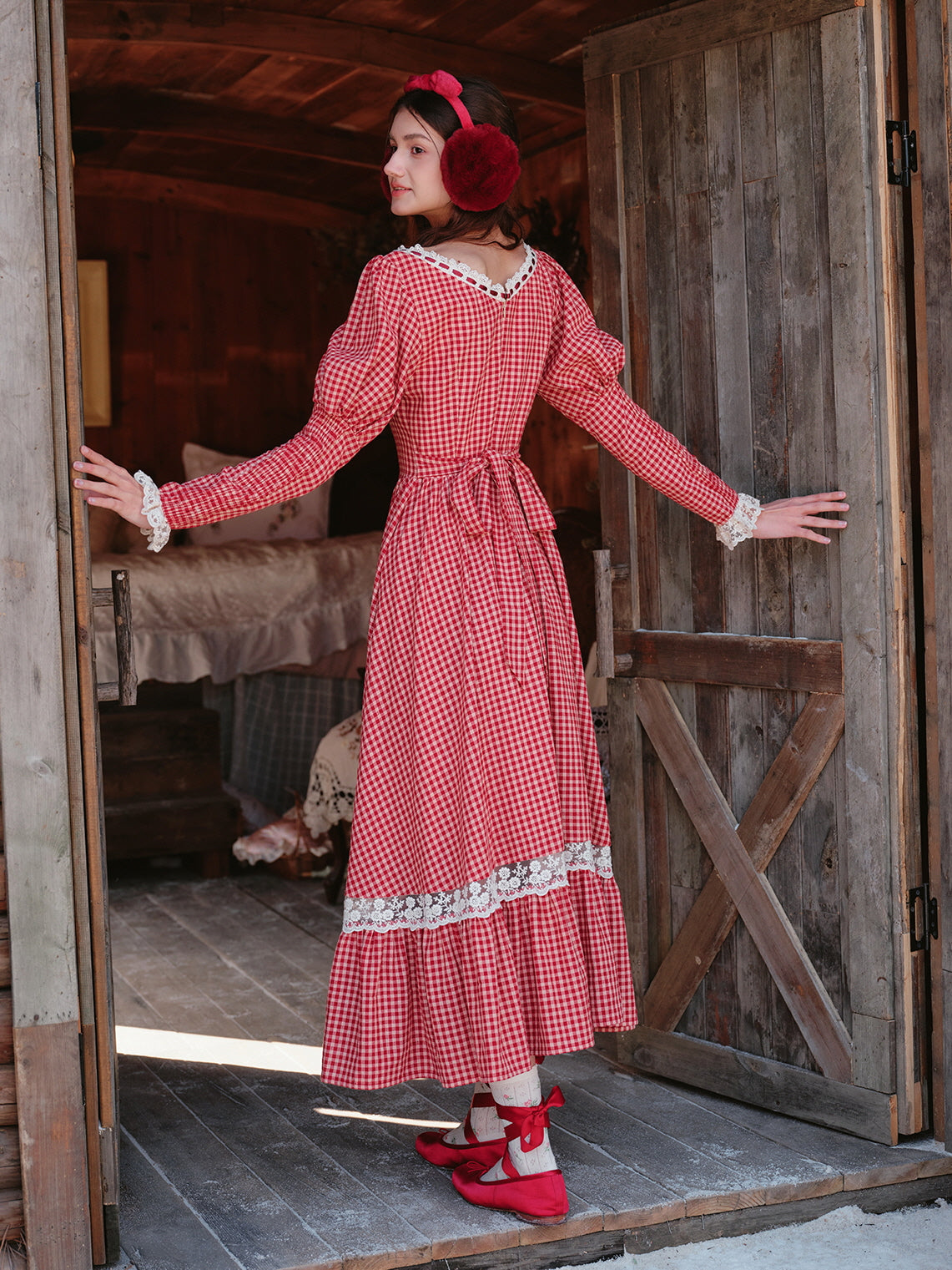 Vintage Cottagecore Red Gingham Dress