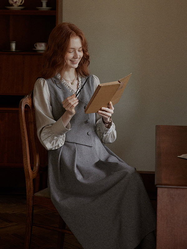 Vintage Elegance Pleated Vest Dress