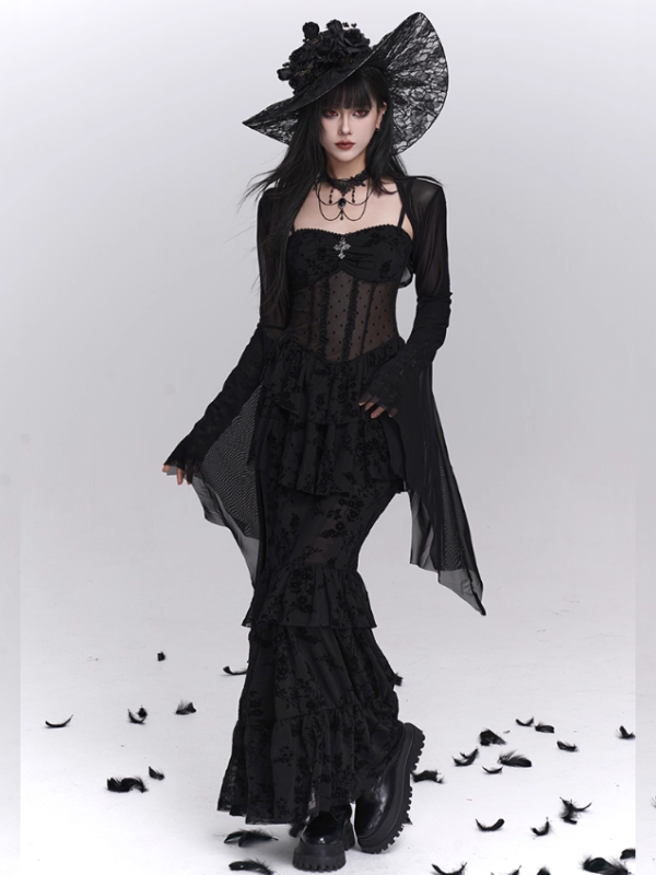 Black Gothic Tiered Lace Corset Dress Cardigan / S Black Gothic Tiered Lace Corset Dress Cardigan / S