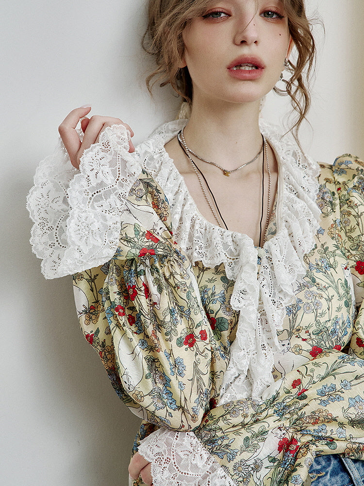 Enchanted Garden Cat Lace Blouse