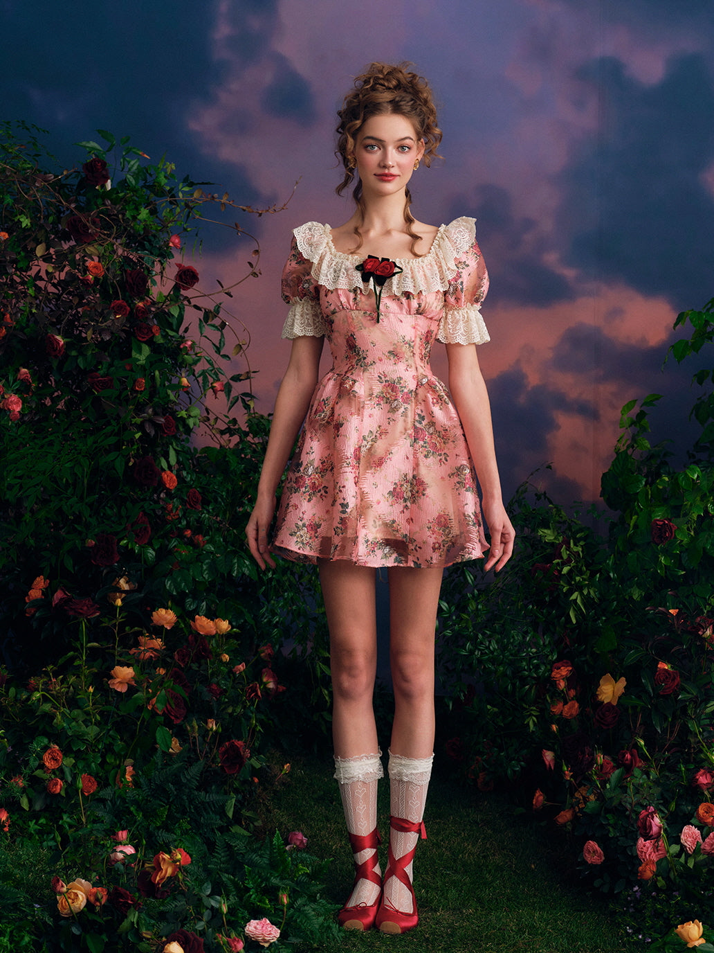 Vintage Rose Lace Frill Dress