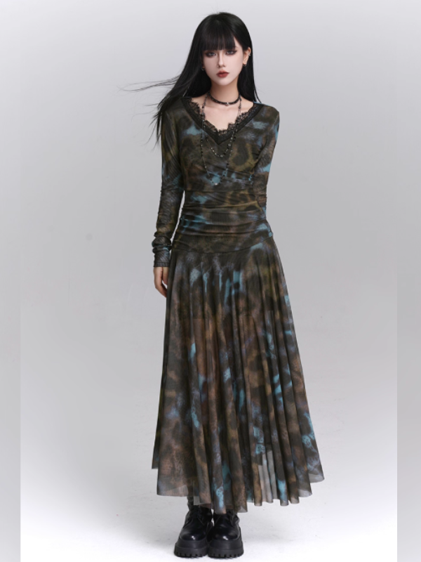 Forest Mist Lace Maxi Dress