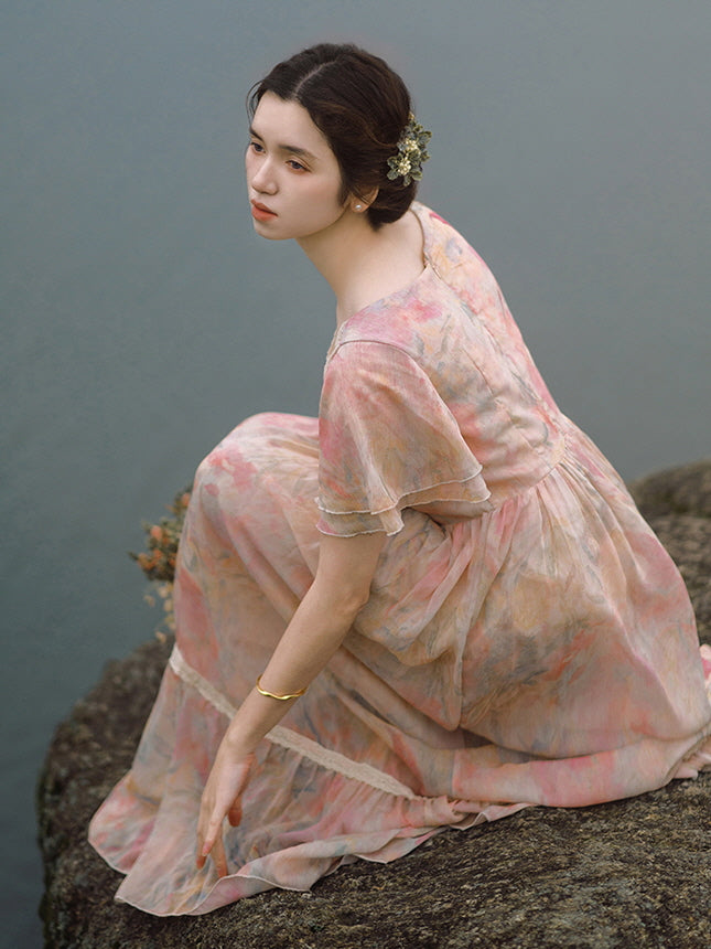 Jasmine's Vintage Floral Chiffon Dress