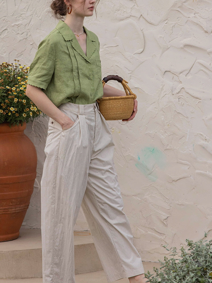 Sophia's Green Linen Blouse