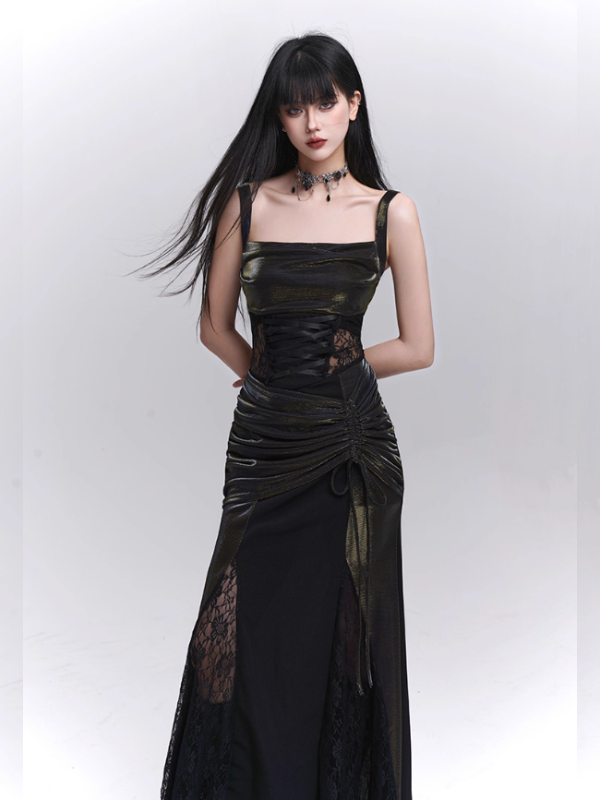 Black Metallic Corset Evening Dress