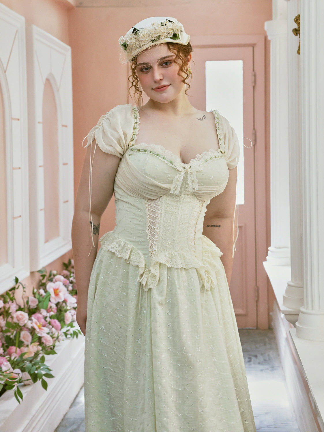 Ethereal Lace Corset Lime Green Dress