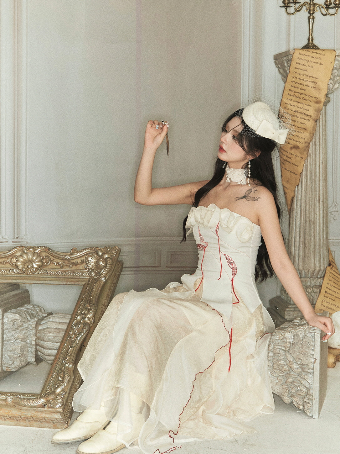 Enchanted Rose Embroidered Corset & Flowing Chiffon Skirt