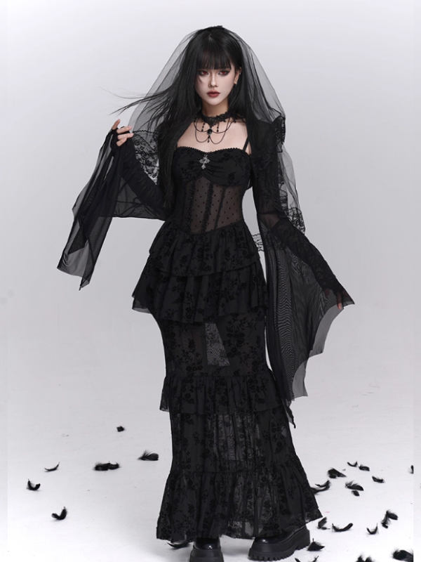 Gothic Tiered Lace Corset Dress
