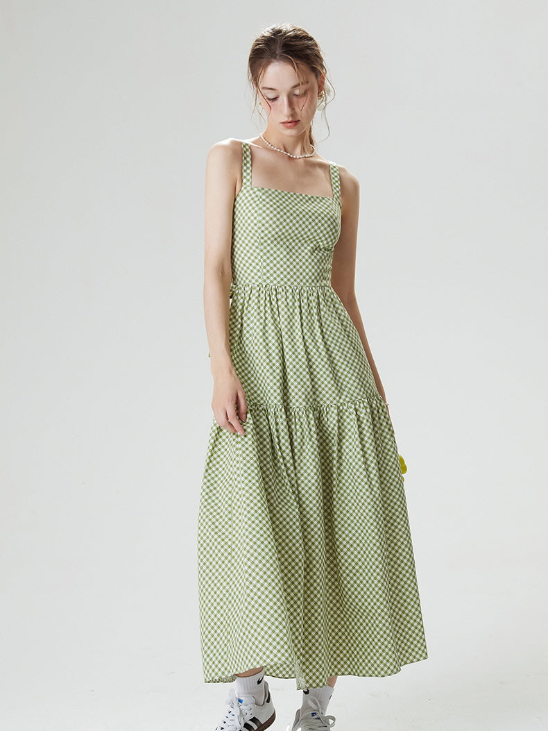 Cottagecore Gingham Bow-Tie Maxi Dress