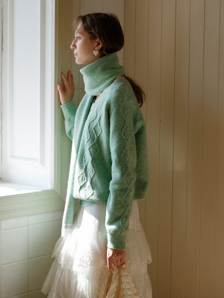 Pastel Lace-Trim Knit Sweater & Scarf