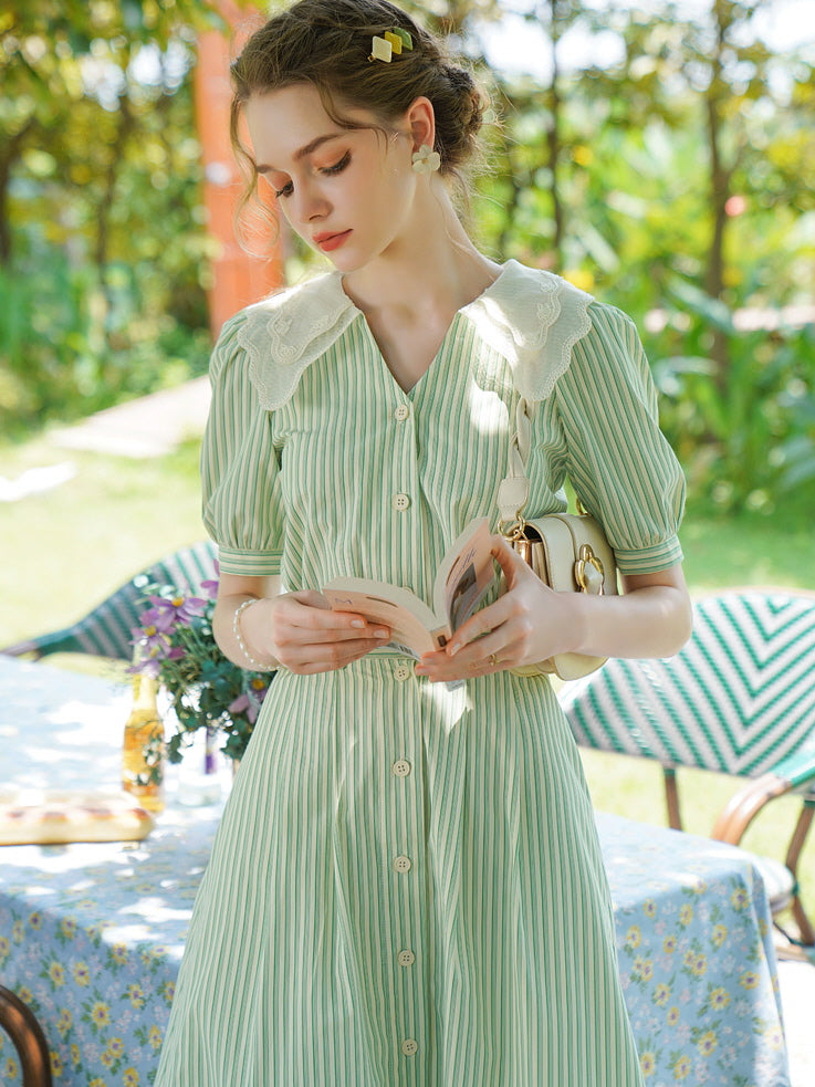 Rose Garden Green Stripe Blouse