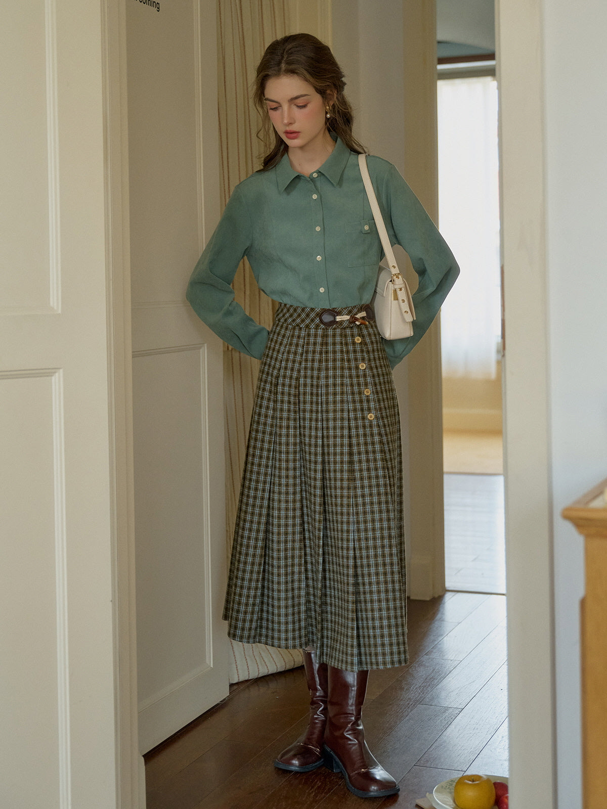 Timeless Plaid Wool Midi Skirt