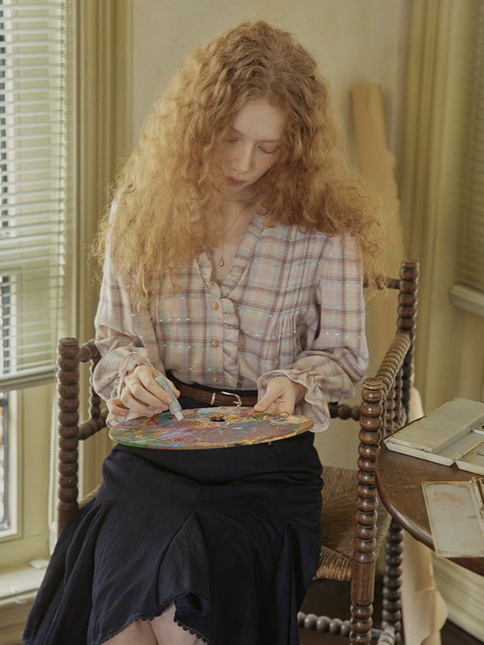 Plaid Ruffle Vintage Blouse