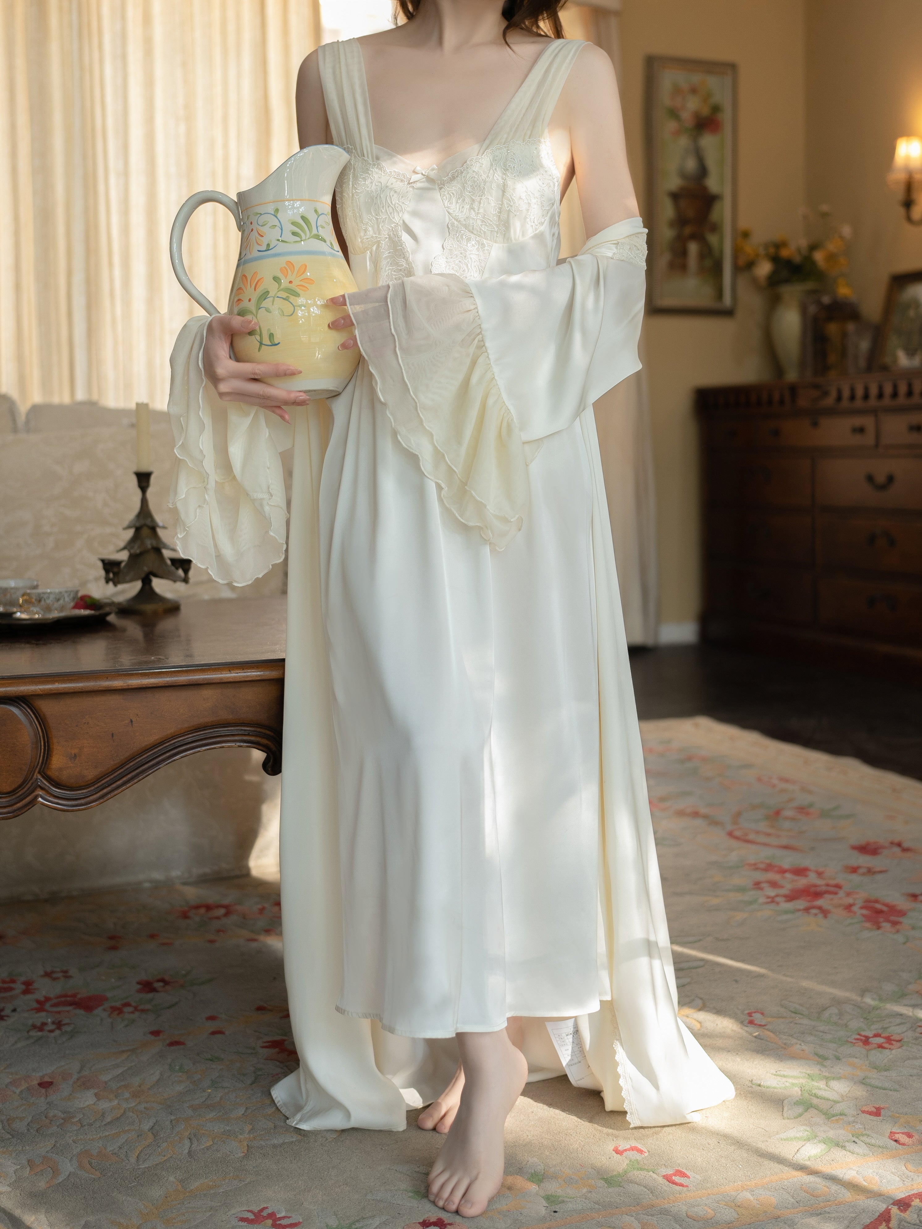 Princess Rose Lace Lounge Gown Set