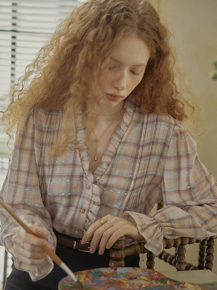 Plaid Ruffle Vintage Blouse