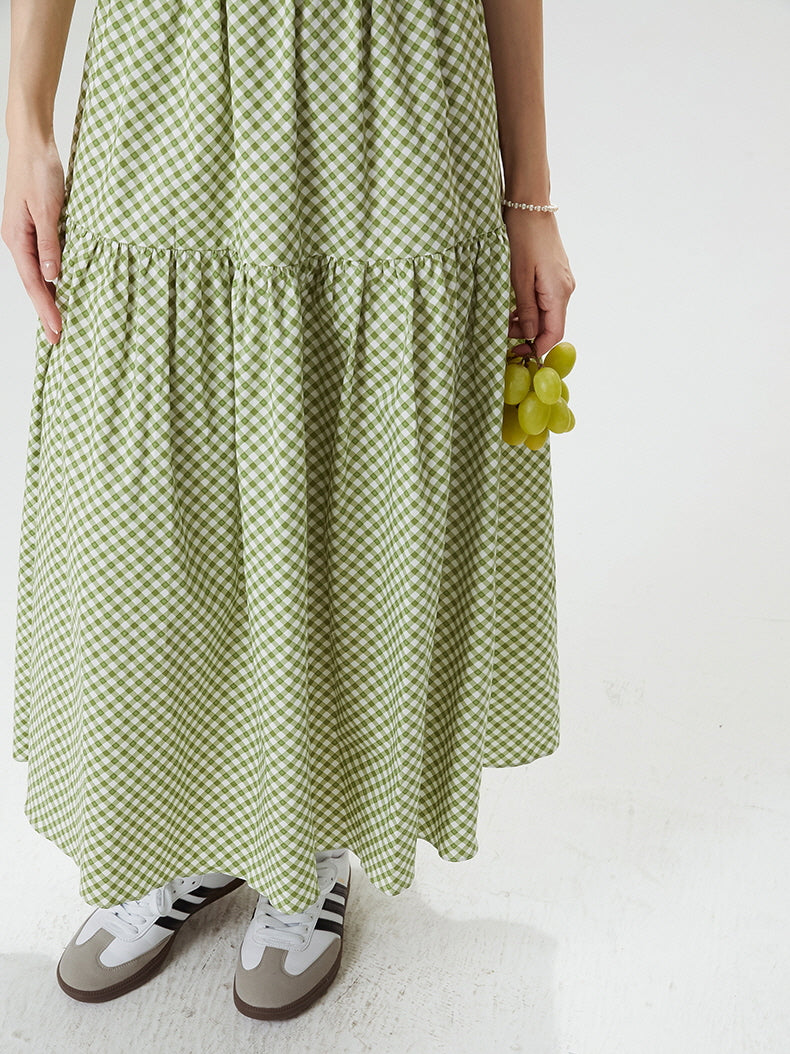 Cottagecore Gingham Bow-Tie Maxi Dress