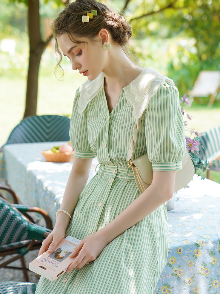 Rose Garden Green Stripe Blouse