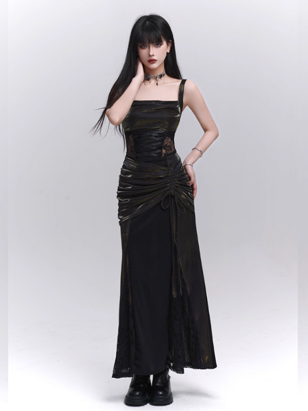 Black Metallic Corset Evening Dress