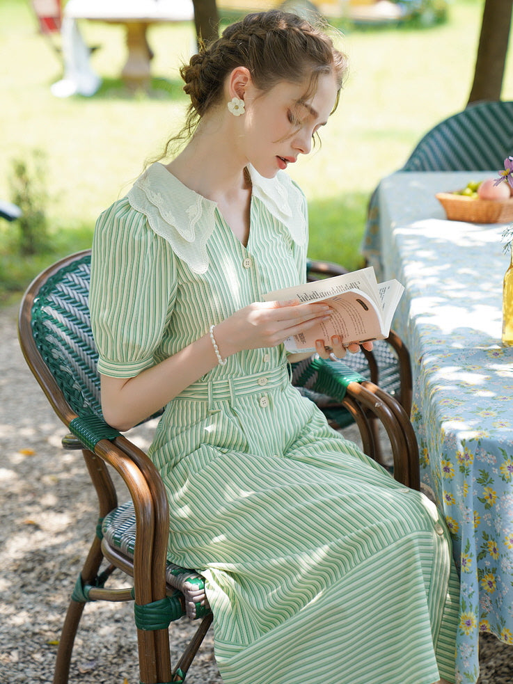 Rose Garden Green Stripe Blouse