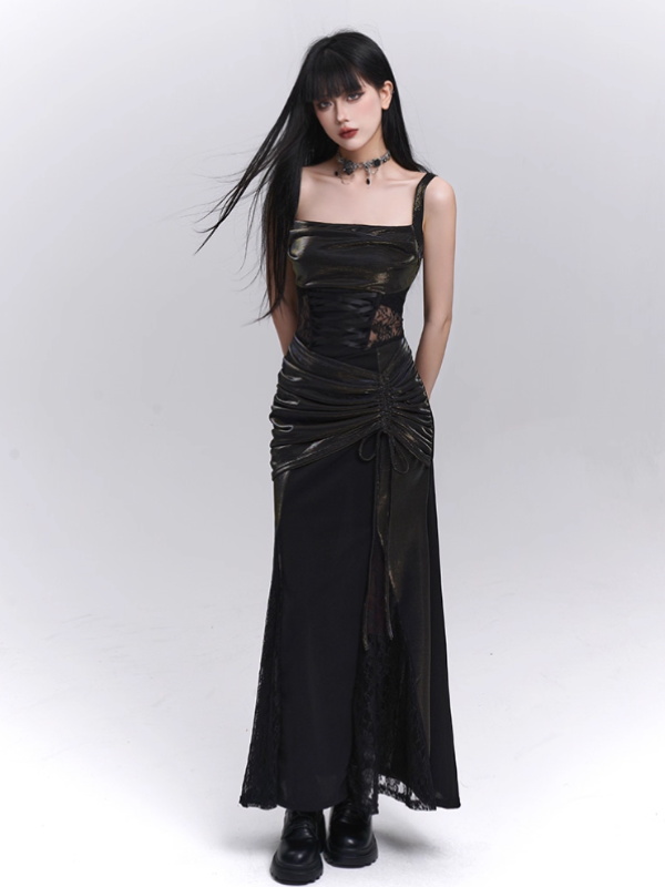 Black Metallic Corset Evening Dress