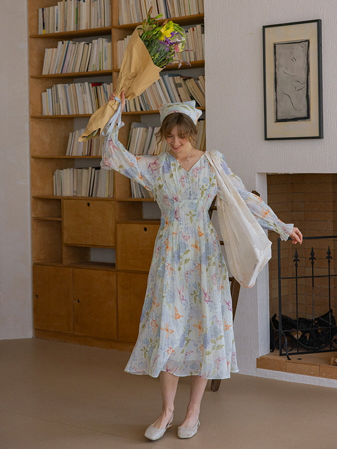 Watercolor Floral Long Sleeve Dress