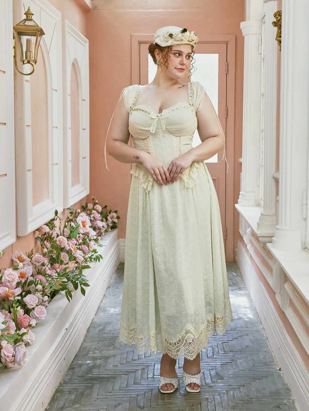 Ethereal Lace Corset Lime Green Dress