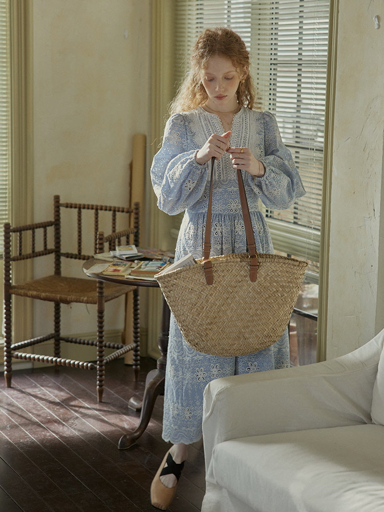 Enchanted Blue Embroidered Cotton Dress