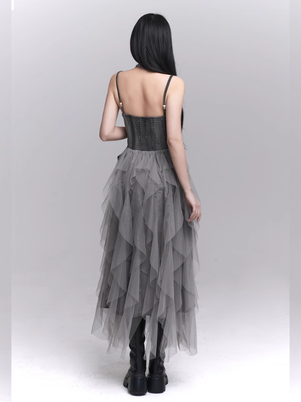 Gray Rose Tiered Tulle Dress
