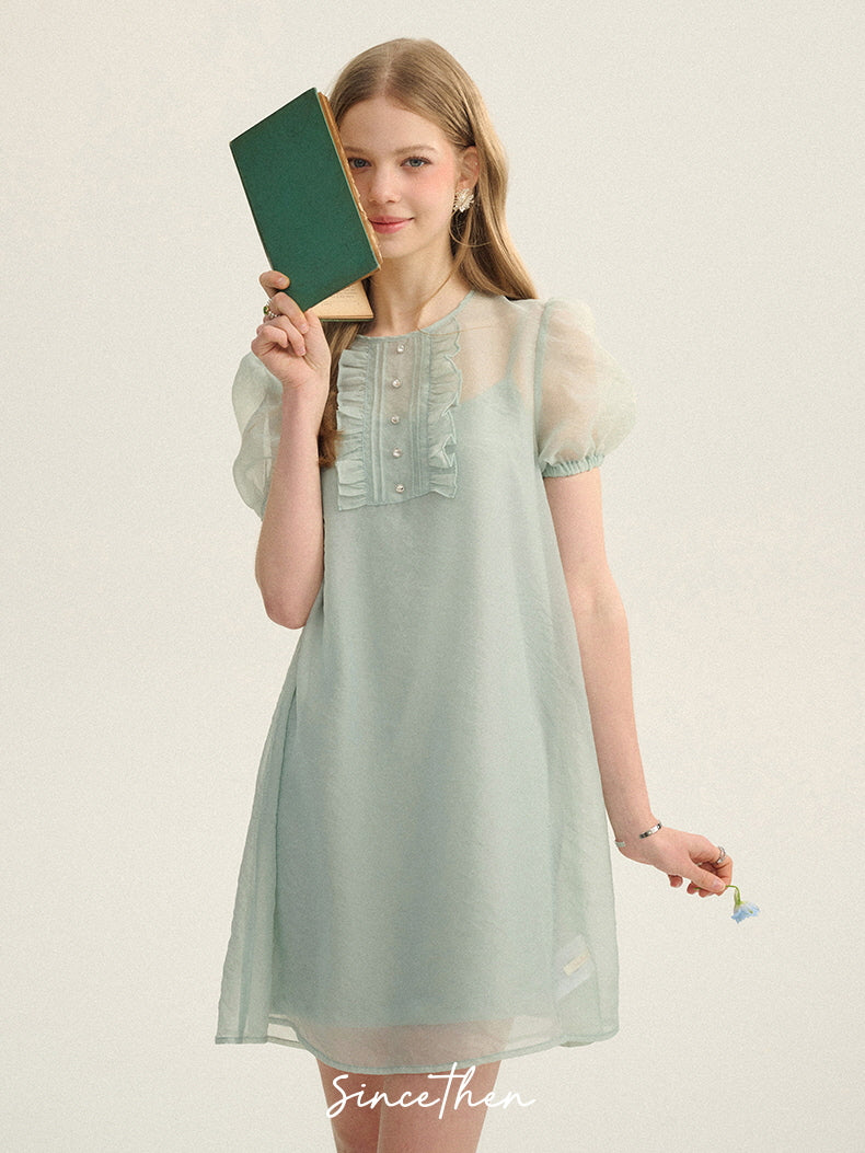 Mint Fairy Puff Sleeve Dress