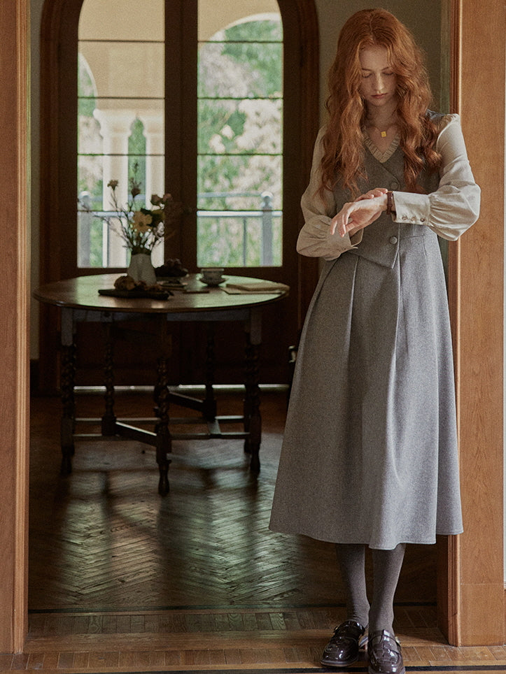 Vintage Elegance Pleated Vest Dress