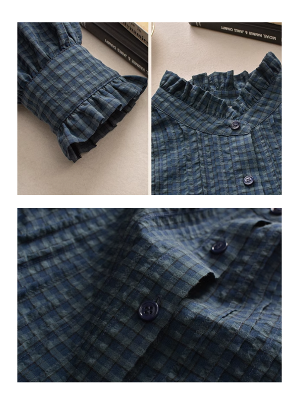 Vintage-Inspired Ruffled Plaid Blouse