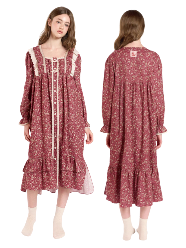 Vintage Rose Ruffle Lace Nightgown