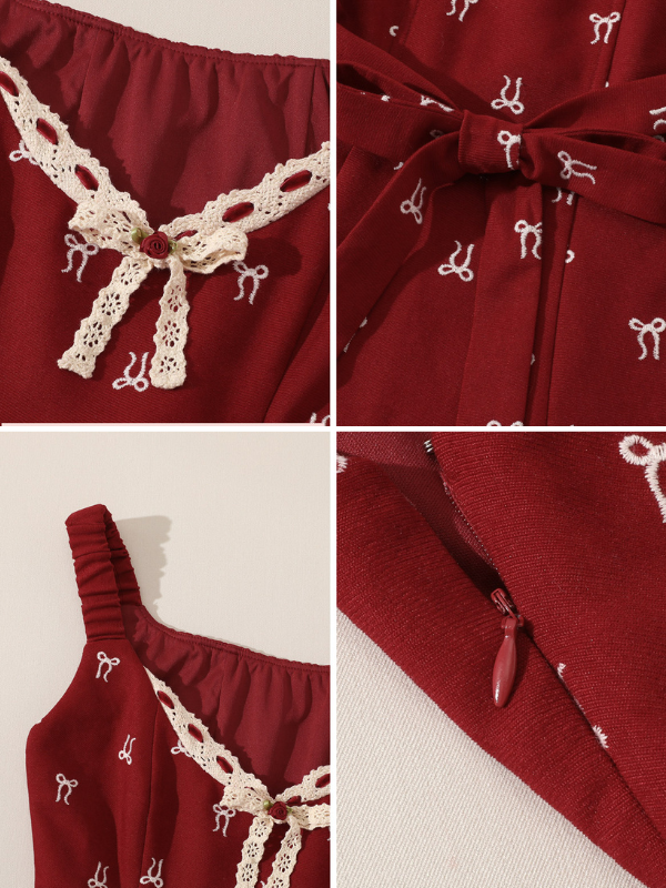 Vintage Red Bow Print Dress