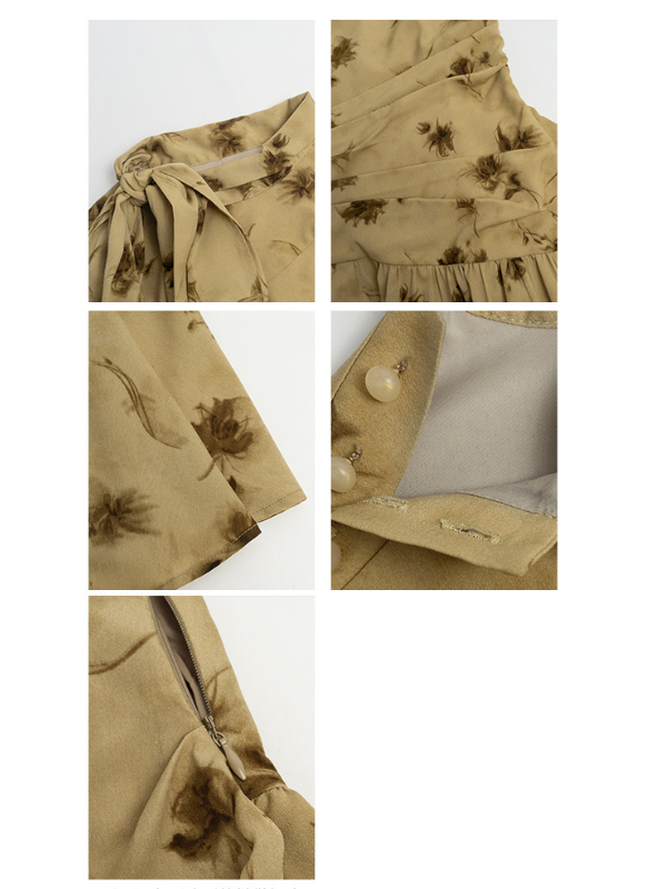 Vintage Floral Tie-Neck Dress