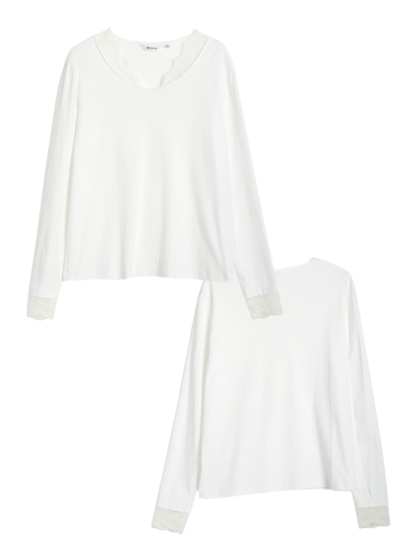Lace Trim Soft Cotton Long Sleeve Top