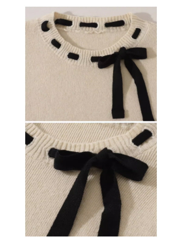 Ivory Ribbon Accent Romantic Knit Top