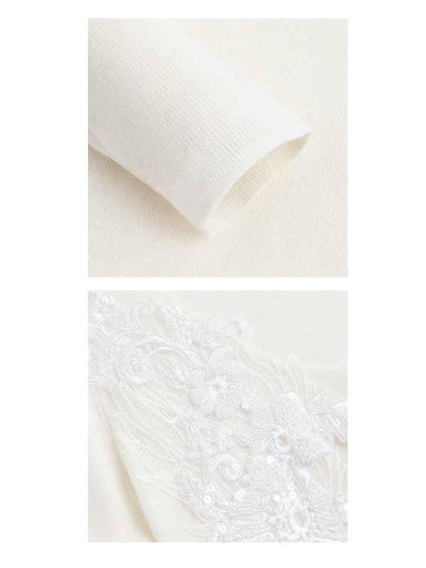 Floral Lace Embellished Knit Top